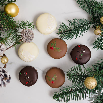 Decorative cookies with Christmas decorations on a white background