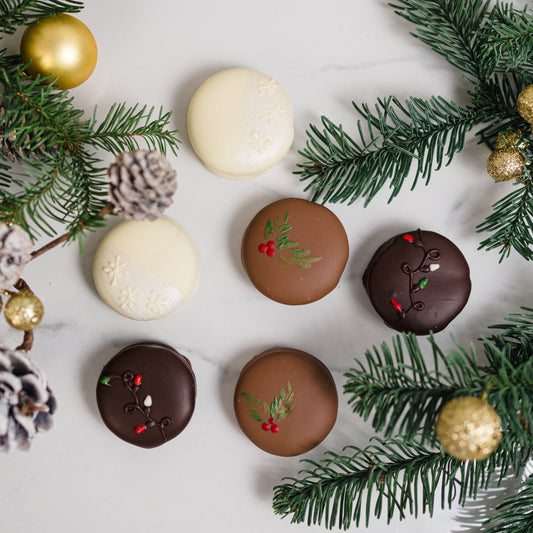 Decorative cookies with Christmas decorations on a white background